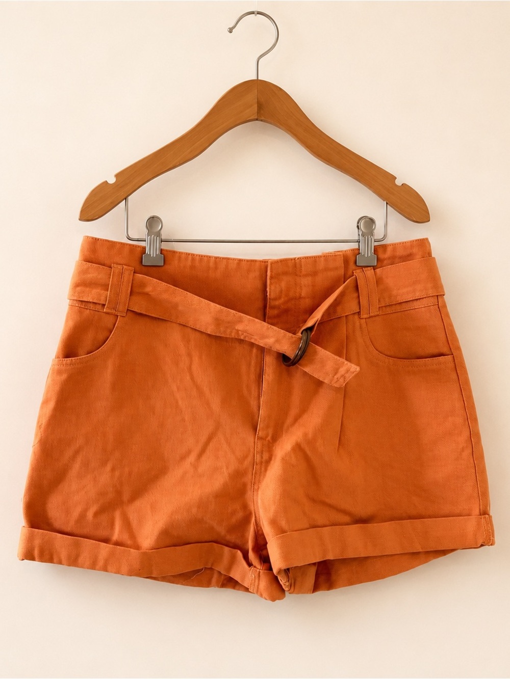 Women’s High-Waist Belted Shorts in Orange